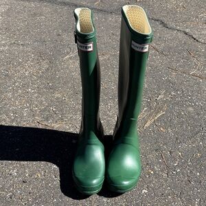 Hunter Welly Rubber Dark Green Knee-High Rain Boots Mud 38 EU 7 W shoes